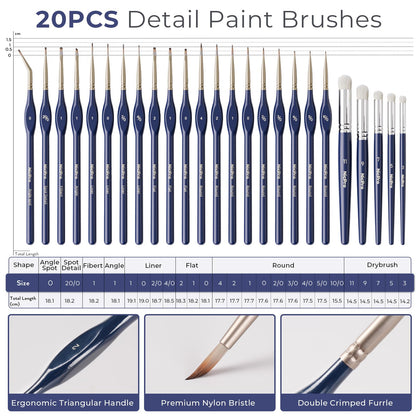 Nicpro Professional Miniature Painting Kit - 25PCS Miniature Paint Brushes Drybrush with Magnetic Painting Handle, Model Paint Brushes for Miniatures, Model, Craft, Acrylic Painting, with Nylon Bag