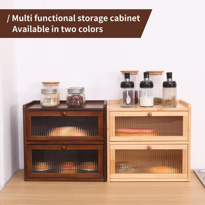 FDHUIJIA Double Layer Large Bread Box for Kitchen Counter, Wooden Bread Storage Container with Acrylic Window, (natural)