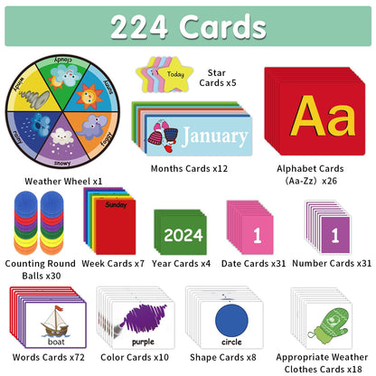 Boczif Circle Time Learning Center Pocket Chart for Classroom, Educational Teaching Materials Learning Calendar Weather Number Counting Letter Color Shape Wording Rhyme Pictures (Blue)