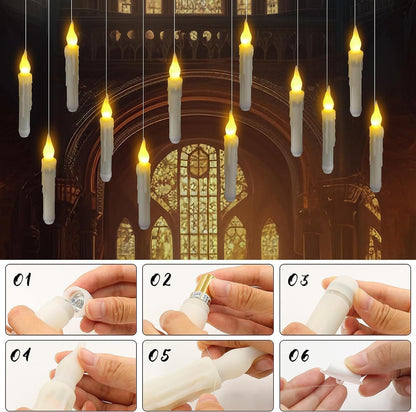 BaRiFanNova Floating Candles with Magic Wand Remote, 12 Pack LED Flameless Hanging Candles, Flickering Taper Lights Set for Theme Party Birthday Gift