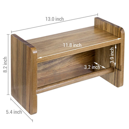 MyGift Hanging Paper Towel Roll Holder, Premium Acacia Solid Wood Farmhouse Wall Mounted Kitchen Napkin Dispenser Rack with Top Storage Shelf Spice Racks