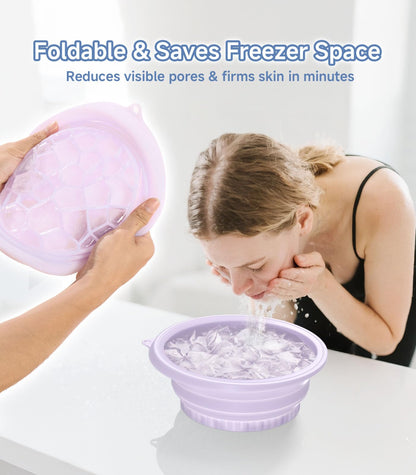 Face Bowl for Ice with Built-in Ice Tray – Collapsible Silicone Facial Ice Bath Bowl for Cold Plunge Therapy, Skin Tightening & Acne Relief – Portable Spa Tool for Home & Travel(Black)