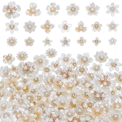 PLIGREAT 140 Pcs Rhinestone Buttons, Pearl Buttons Flat Back Flower Rhinestone Button Embellishments for Crafts Jewelry Making DIY Wedding Party Hair Bouquet Clothes Bags Home Decoration, 20 Styles