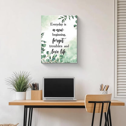 Framed Inspirational Wall Art –Botanical Canvas Print posters, Green Leaf Painting pictures for Bedroom, Living Room, Bathroom, Office, Motivational Quote Picture, Ready to Hang 12x16Inch