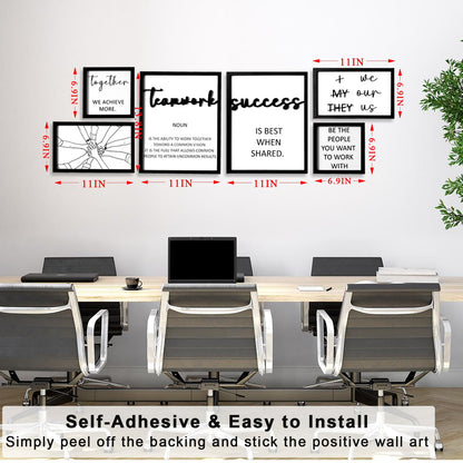 3D Wood Office Wall Art, Framed Inspirational Teamwork Wall Art, Motivational Quotes Wall Decor for Office Break Conference Room (Set of 6, Framed, Ready to Hang)