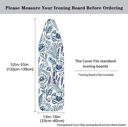 Blue Floral Print Ironing Board Cover Heavy Duty Thick Padding Iron Board