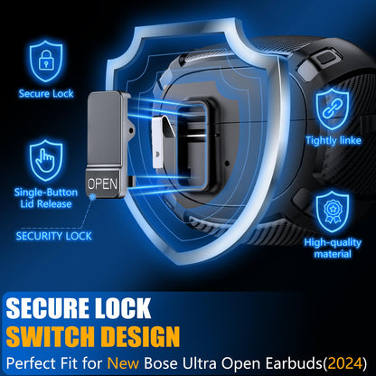 Ljusmicker for Bose Ultra Open Earbuds Case Cover 2024 with Cleaner Kit,Military Hard Cover with Lock for Bose Open Ear Earbuds Charging Case Accessories with Keychain for Men Women-Black
