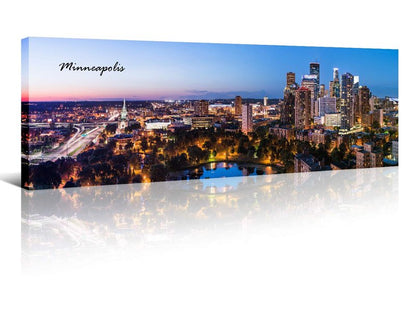 Minneapolis Skyline Wall Art for Living Room Cityscape Canvas Modern Home Decor Panorama Pictures City Building House Decorations Skyscraper Artwork Night View Posters and Prints 12x46 Inch 1 Panel