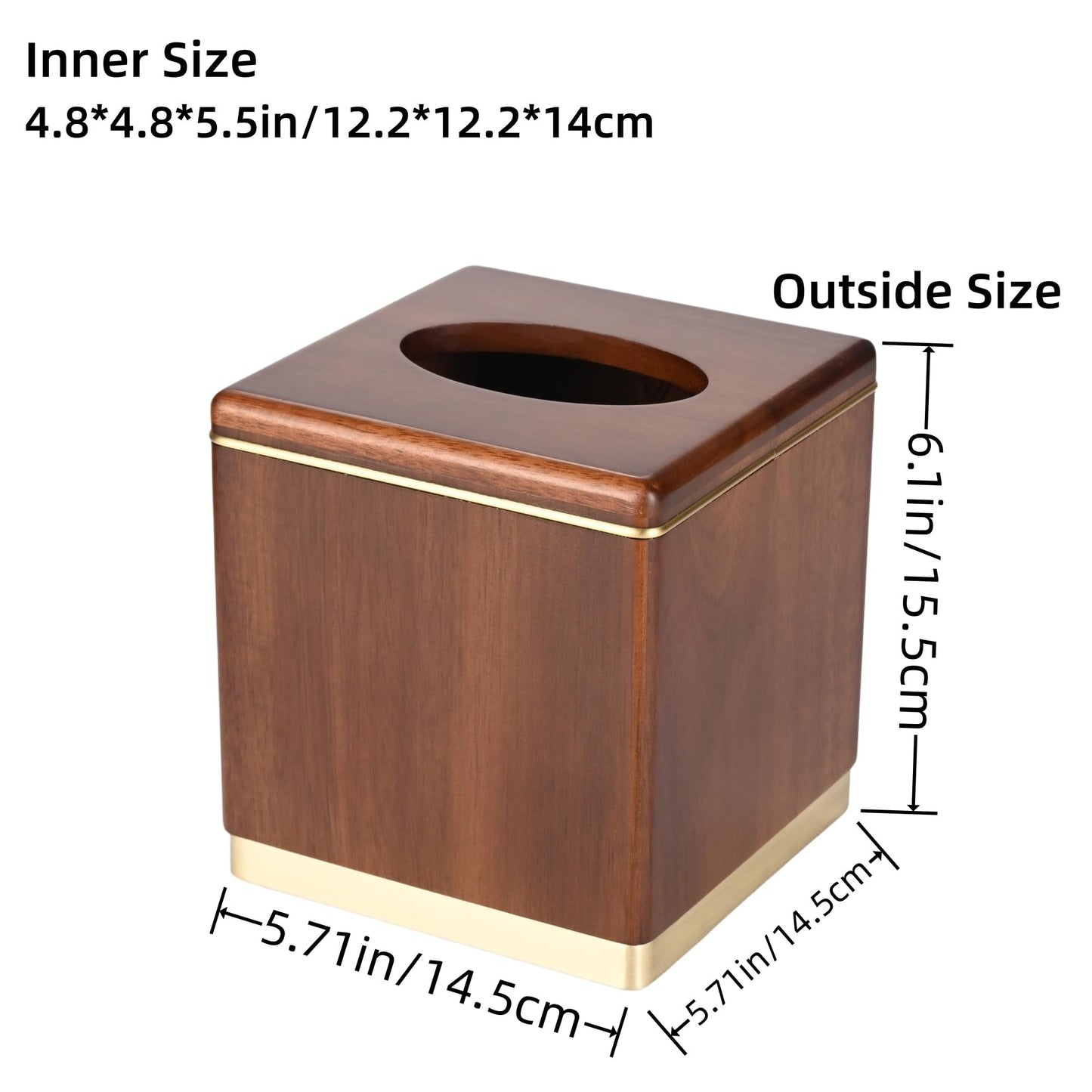 MIHIRO Acacia Wood Tissue Box Cover Square Wooden Facial Tissue Holder, Standard Size for Living Room Bedroom Dresser Hotel Bathroom Vanity Counter Office Desktop, Walnut Brown (Chestnut)