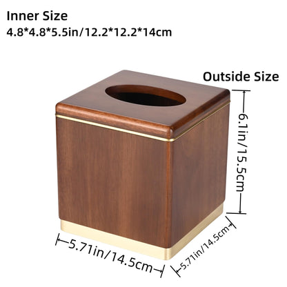 MIHIRO Acacia Wood Tissue Box Cover Square Wooden Facial Tissue Holder, Standard Size for Living Room Bedroom Dresser Hotel Bathroom Vanity Counter Office Desktop, Walnut Brown (Chestnut)