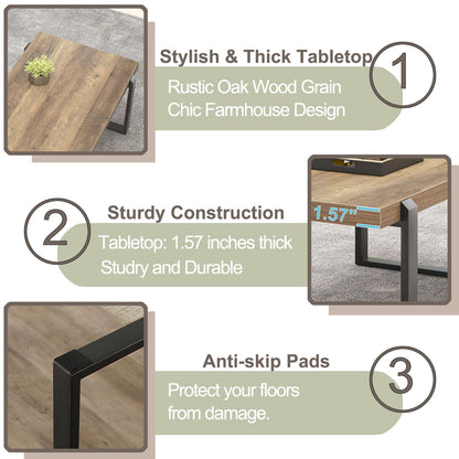 FOLUBAN Coffee Table, Modern Rustic Wood and Metal Center Table, Industrial Cocktail Tea Table for Living Room, Oak, 44 Inch
