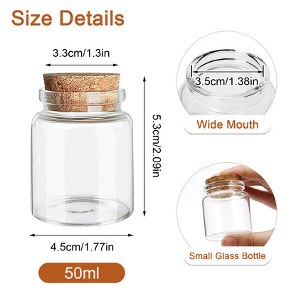 Acetiti 15 Pcs 50ml Small Glass Jars with Cork Stoppers, 45mm x 53mm Clear Glass Bottles Empty Mini Storage Bottles Spell Jars Message Bottle for Wedding Party Favors DIY Crafts Art Decoration