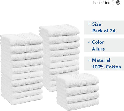 LANE LINEN White Washcloths 24 Pack
