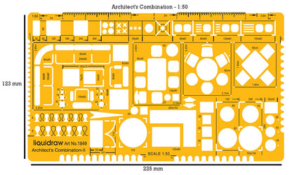 Liquidraw 1:50 Scale Architectural Scale Ruler | Designed for House Interior Floor Plan | Technical Architect Drafting Tool | Contains Symbols for Kitchen, Bathroom, Appliances & More | 1.5 mm Thick