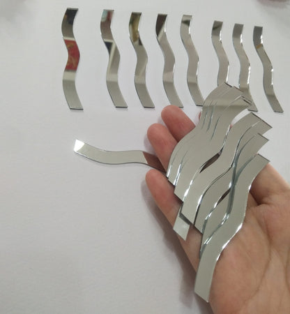100pcs of 3’’ Wave Glass Mirror Mosaic,Wavy Rectangle Mirror Mosaic Tile for Art Craft Projects (Silver Mirror)