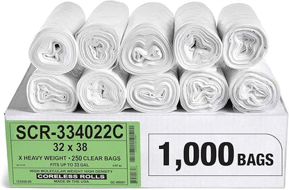 Aluf Plastics 33 Gallon 22 Micron Premium Clear Trash Bags