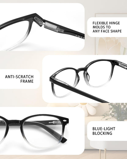 JOLISU 5 Pack Reading Glasses For Women, Blue Light Blocking Computer Reader Spring Hinge Eyeglasses (1.75)