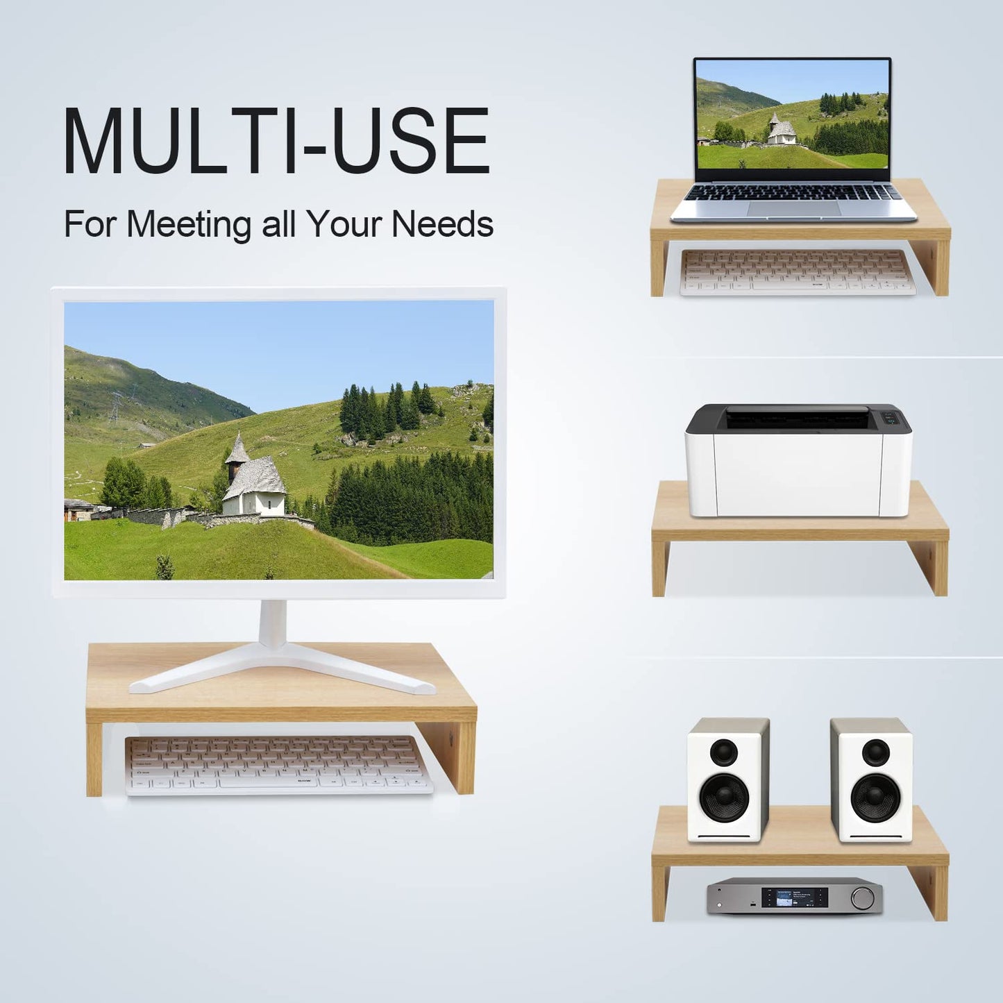 TEAMIX 20 inch + 14.2 inch Maple Monitor Stand Riser, Wood Monitor Stand for Desk TV/Screen/PC/Printer/Laptop Riser, Computer Stand with Keyboard Organizer, Desktop Shelf, Monitor Riser .