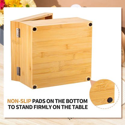 Henoyso 5 x 8 Inch Index Card Holder Set, Bamboo Organizer Box with 50 Dividers & 2 Sheets Alphabet Number Stickers File Note Holders, Holds 1200 Cards for Office Business Home Kitchen, Wooden Color