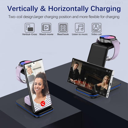 Wireless Charging Station for Samsung/Android, Fast Wireless Watch Charger Station Compatible for Samsung Galaxy S25 Ultra/S24/S23+/Z Flip 7/6 Fold 7/6, Watch8/7/Pro/Active 2 Galaxy Buds3/2 Pro(Black)