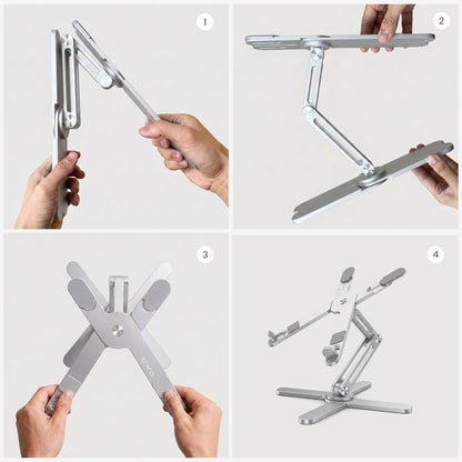STXND Model-X 2.0 Laptop Stand, Laptop Stand for Desk Adjustable Height, 360 Rotating Laptop Riser Aluminum Portable Foldable Computer Stand for MacBook Pro Air 10–17 inches (Polar White)