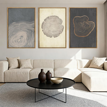 Anyzal Extra Large Neutral Tree Ring Framed Wall Art 24x36 Inch Modern Wood Ring Canvas Wall Decor Modern Minimalist Wood Artwork Set of 3 for Living Room Bedroom Dining Room