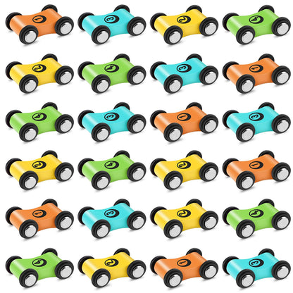 XLSXEXCL 24 Pcs Wooden Cars for Ramp, Wooden Car Ramp Replacement Car Toy Vehicle Play Sets Top Bright Car Ramp Toy for Race Track Replacement Cars, Aged 3+ Toddlers Party Gift