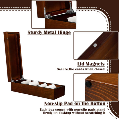 Hoteam Business Card Holder 2.2 x 3.5 Inch Index Card Holder Wood Desktop File Organizer 5 Dividers Holds 500 Cards Storage Box for Office Business Classroom 11 x 4.33 x 3.15 Inch