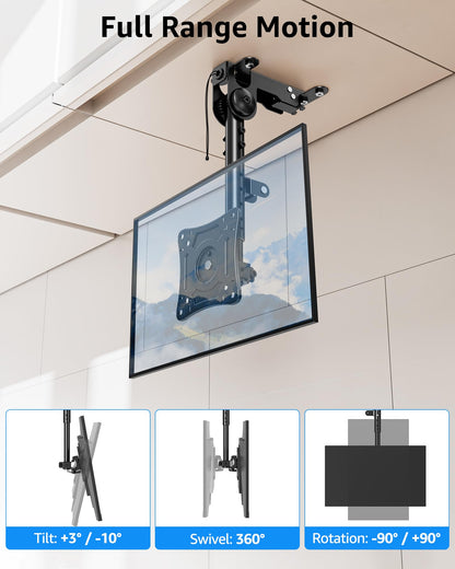 MOUNTUP Ceiling Monitor Mount for 13-32'', Max 22lbs Sceen, Flip Down Computer Monitor Mount, Folding Ceiling Mount with Full Motion Tilt Swivel Rotation, for Garage, Workshop, Sloped & Flat Ceilings