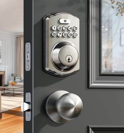 Veise Keyless Entry Door Lock with 2 Knobs, Electronic Backlit Keypad Deadbolt with Handle Set, Auto Lock, One-time Codes, Smart Deadbolt for Front Door, Easy Installation, Matte Black