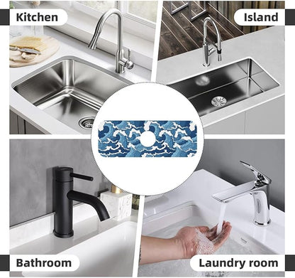 The Great Wave Off Kanagawa Japanese Blue White Kitchen Sink Splash Guard