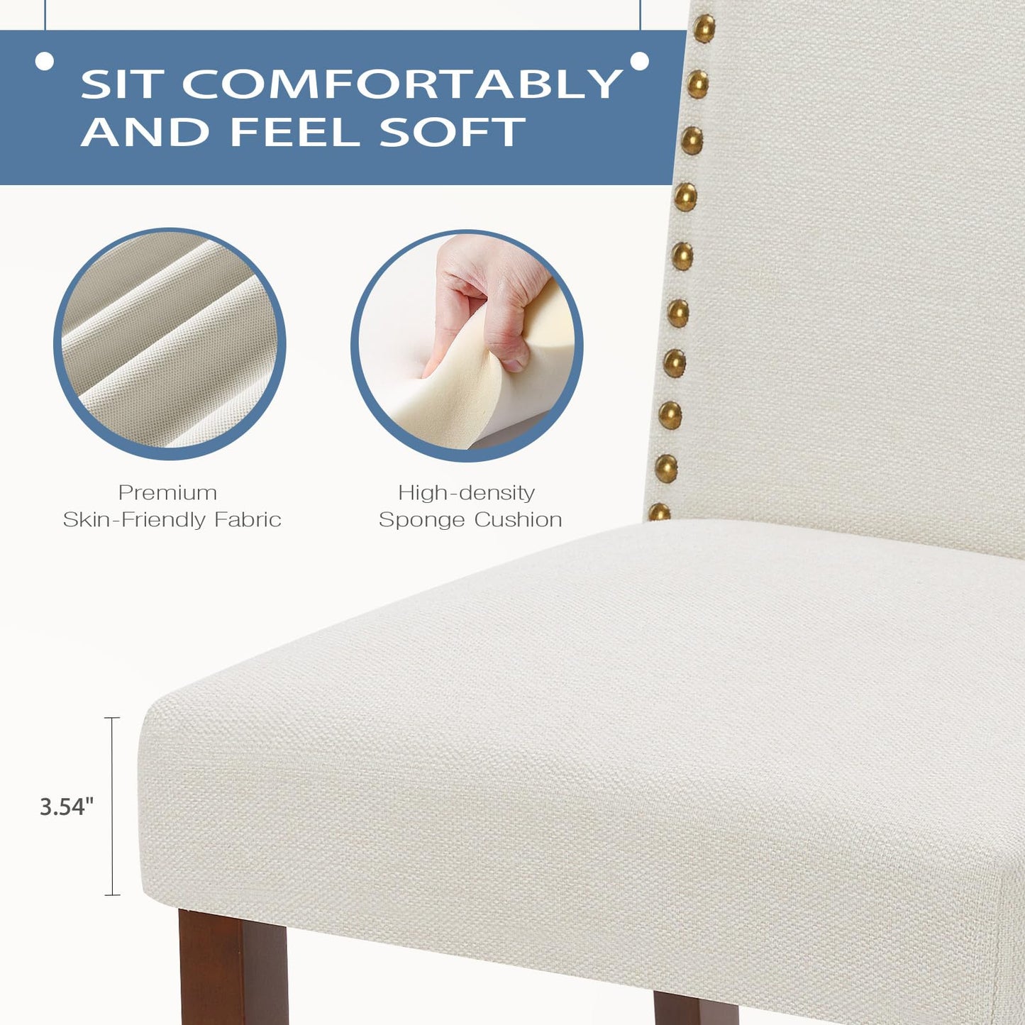 DUMOS Dining Chairs Set of 2, Modern Kitchen Table Chairs with Wooden Legs and Padded Seat, Mid Century Upholstered Accent Chair for Dining Room Kitchen Living Room Restaurant, Beige