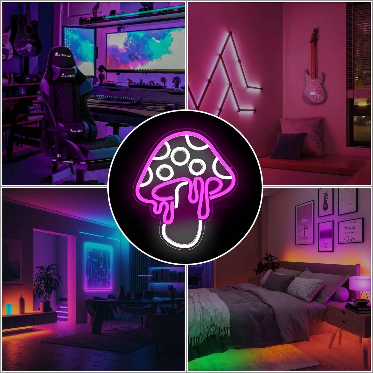 Ajoyferris Mushroom Neon Sign Dimmable Neon Light Sign Mushroom Night Light 3D Light Up Mushrooms Neon Signs for Wall Decor Game Room Bedroom Gift for Kids(Ice Blue)