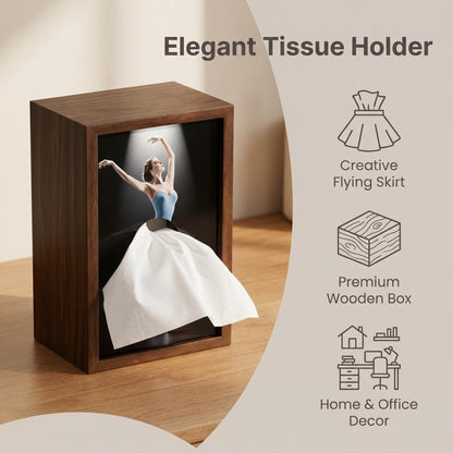 Ballerina Tissue Box – Elegant Wooden Ballet Girl Tissue Box Cover, Flying Skirt Tissue Holder for Home Office Bathroom Decor ﻿