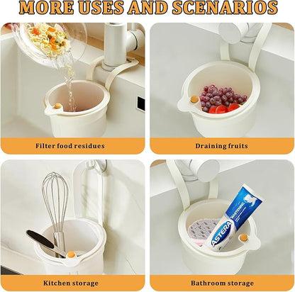 Sink Strainer Basket with One-Touch Drain Mesh, Snap-On Strap & Detachable