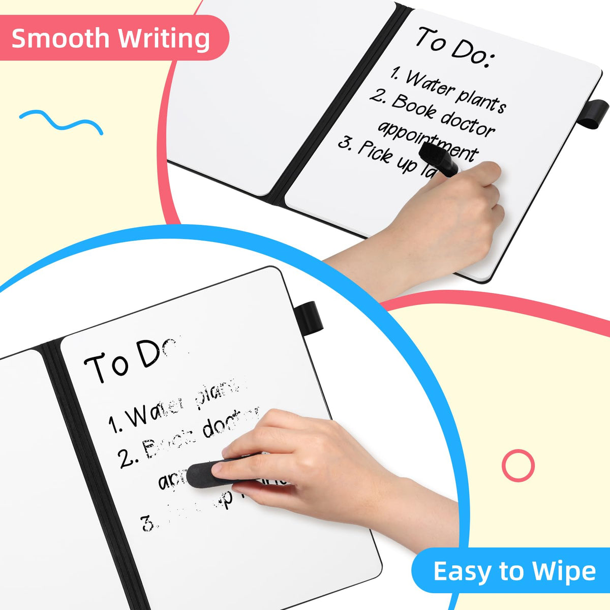 AGM Portable White Board Dry Erase Notebook, 8.4" x 6" Double Sided Folding Whiteboards with 3 Pens, Small Travel Dry Erase Board Skin-Friendly Material for Study, Meeting, Planning, Brown