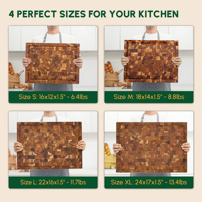 BEEFURNI Teak Wood End Grain Cutting Board (XL, 24x17x1.5"), Extra Large Wooden Cutting Board for Kitchen, Charcuterie Boards, High Quality Wood Cutting Board, Gift Box Included, 1-Year Warranty