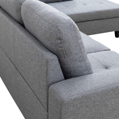 UOCFYK L-Shaped 3-Piece Linen Sofa with Storage Ottoman Set, Sectional Couch Sofa Set for Living Room, Office, Small Space, Grey