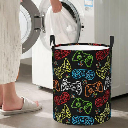 Colorful Game Joystick Silhouettes Laundry Hamper Bag