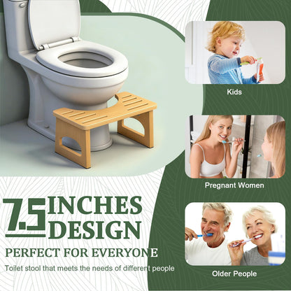 JACNITAD Foldable Toilet Stool, 7 Inch Poop Stool for Bathroom, Bamboo Toilet Stool Squat Adult, Collapsible Squatting Potty Stool with Non-Slip Strip - Improve Squatting Posture and Comfort, Wood