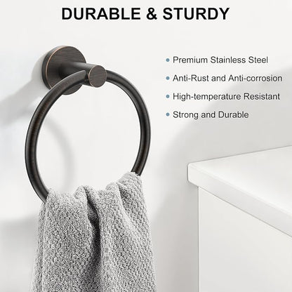 SetSail Towel Holder for Bathroom Wall Screw-in Towel Ring Stainless Steel Hand Towel Holder 4 Packs Oil Rubbed Bronze Towel Hanger for Bathrooms, Kitchen