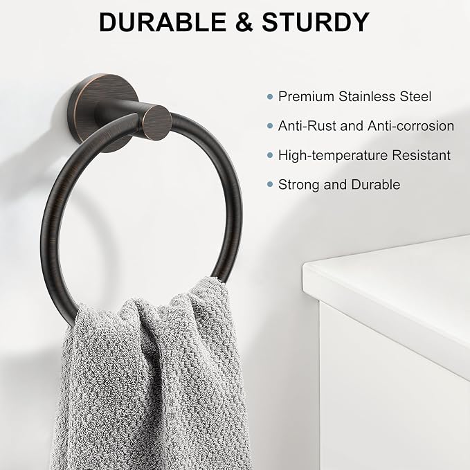 SetSail Towel Holder for Bathroom Wall Screw-in Towel Ring Stainless Steel Hand Towel Holder Heavy Duty Towel Hanger for Bathrooms Oil Rubbed Bronze