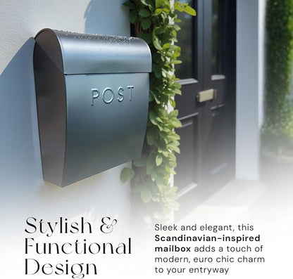 NACH Large Wall Mount Mailbox, 15.07 x 12.44 x 5.39 inches, Black Mailboxes for Outside Wall Mount, Waterproof - The Sylvia Mailbox