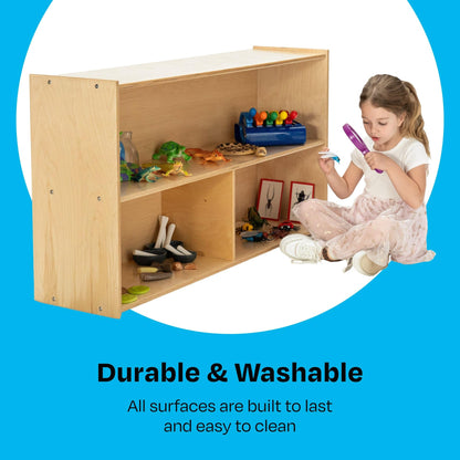 Childcraft ABC Furnishings 2-Shelf 3-Compartment Storage Unit for Classrooms and Homes, Wooden Bookshelf and Organizer, 48 x 13 x 27-3/8 Inches