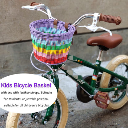 Bicycle Basket for Girls, Adjustable Front Handlebar Bike Basket with Bike Streamers Set Bell/Bicycle Windmill/Bicycle Wheel Beads DIY Bike Decoration Accessories Kit Gift (Rainbow 1)