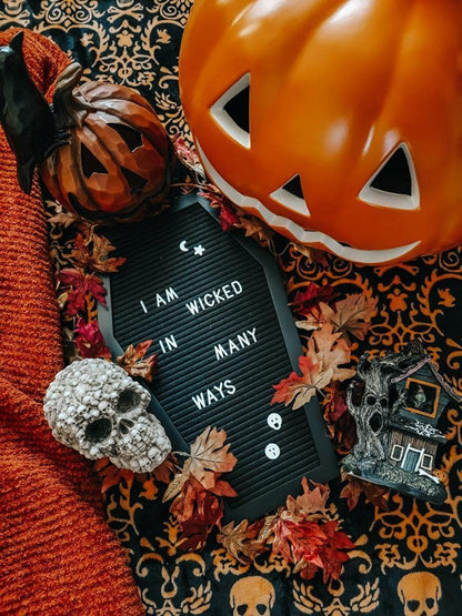 Nomnu Coffin Letter Board Black +3D Bat Stickers +650 Characters, Spooky Seasonal Emojis, Wooden Stand - 17x10.5 Inches - Coffin Shaped Goth Decor Sign Halloween Decorations Gothic Decor Birthday Home Spooky Gifts
