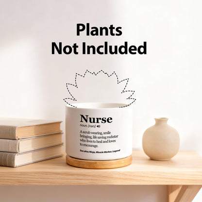 Nurse Definition Nurse Gift Appreciation Nurses Week Nursing Student Practitioner RN Graduation Gifts Ceramic Succulent Plant Pot with Bamboo Tray Round Home Office Decor 3.5 Inch White (No Plants)