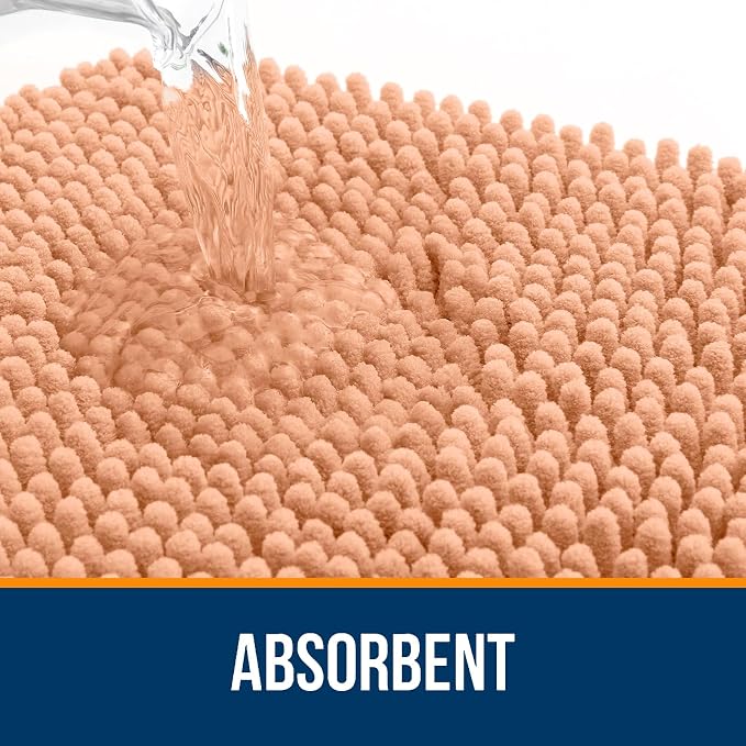 OLANLY Bathroom Runner Rugs 70x24, Extra Soft Absorbent Chenille Bath Rugs, Rubber Backing Quick Dry, Machine Washable Long Bath Mats for Bathroom Floor, Tub and Shower, Home Decor Accessories, Peach