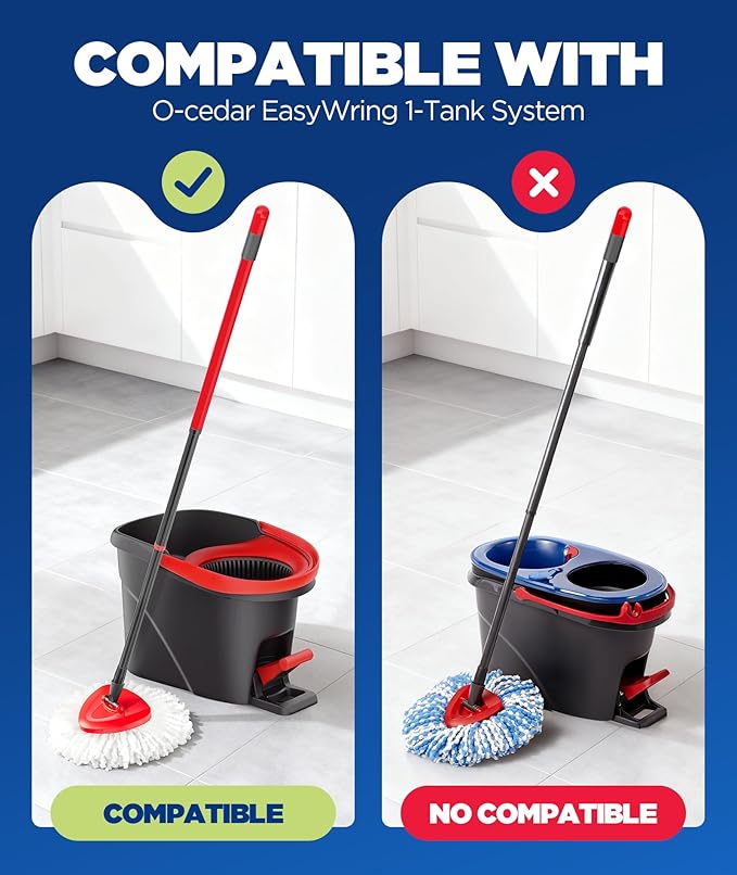 6-in-1 Mop Heads Replacements for O Cedar EasyWring 1 Tank System, Includes 1