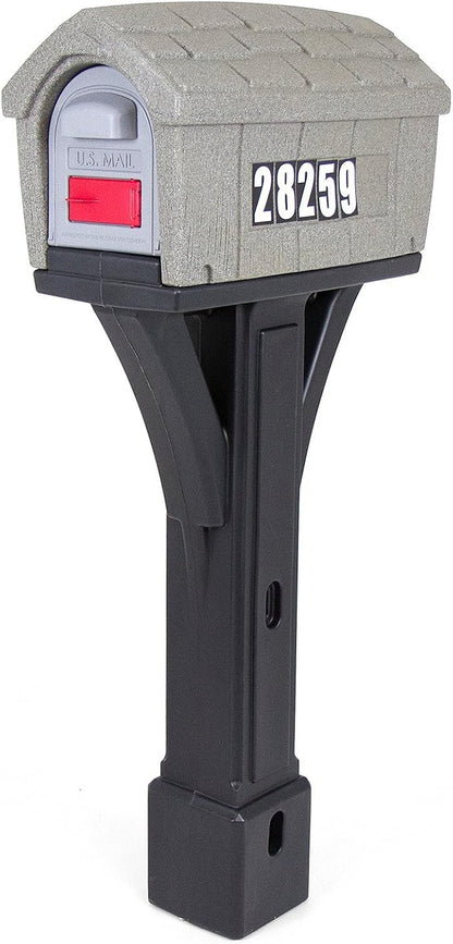 Simplay3 Classic Home Plastic Residential Mailbox & Post Mount Combo Kit with 2 Access Doors - Stone Gray/Black, Made in USA